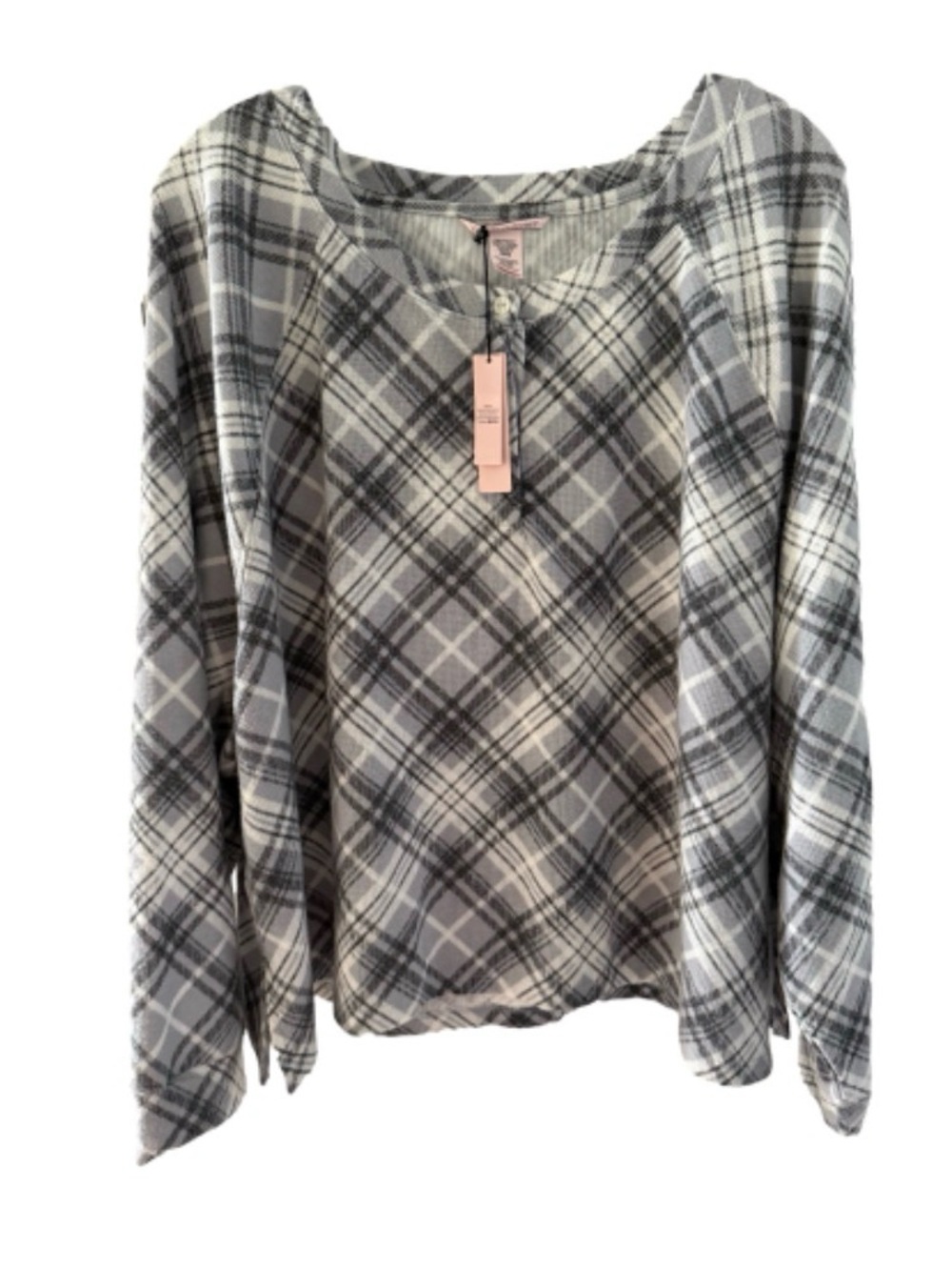 Victoria's Secret Gray Plaid Button-Up Pajama Top